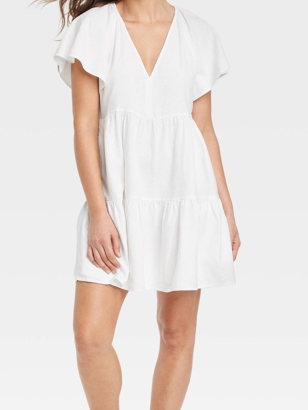 Universal Thread White V-Neck Tiered Mini Dress